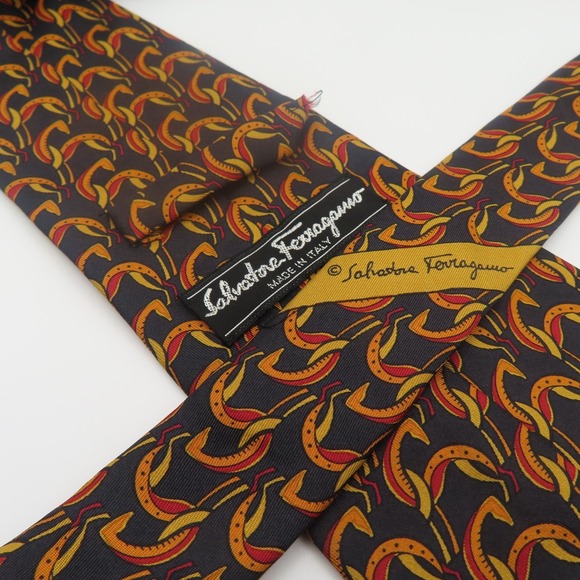 Salvatore Ferragamo Tie Silk Black Orange Floral 3.5" Wide 56" Long Italy - Picture 6 of 7